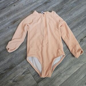 2T Girls Peach Long Sleeve Kids One Piece Swimsuit